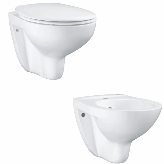 Set vas wc suspendat rimless cu capac soft close si bideu Grohe Bau Ceramic