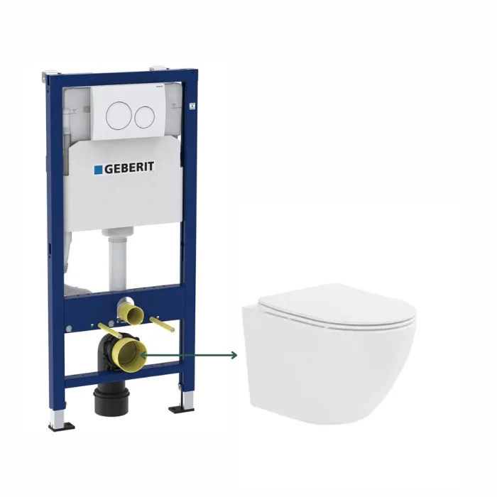 Set vas wc suspendat, tornado, alb, cu capac softclose, Fluminia Ricci cu rezervor incastrat Geberit si clapeta alba Duofix Delta