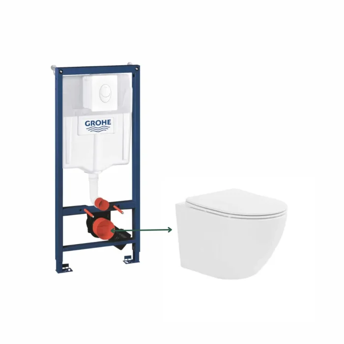 Set vas wc suspendat, tornado, alb, cu capac softclose, Fluminia Ricci cu rezervor incastrat si clapeta alba, Rapid SL cu actionare pneumatica Skate Air Grohe