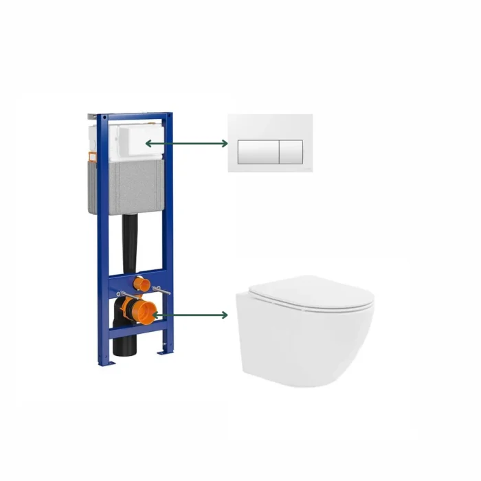 Set vas wc suspendat, tornado, alb, cu capac softclose, Fluminia Ricci cu rezervor  incastrat si clapeta de actionare rezervor wc alb Cersanit Presto II