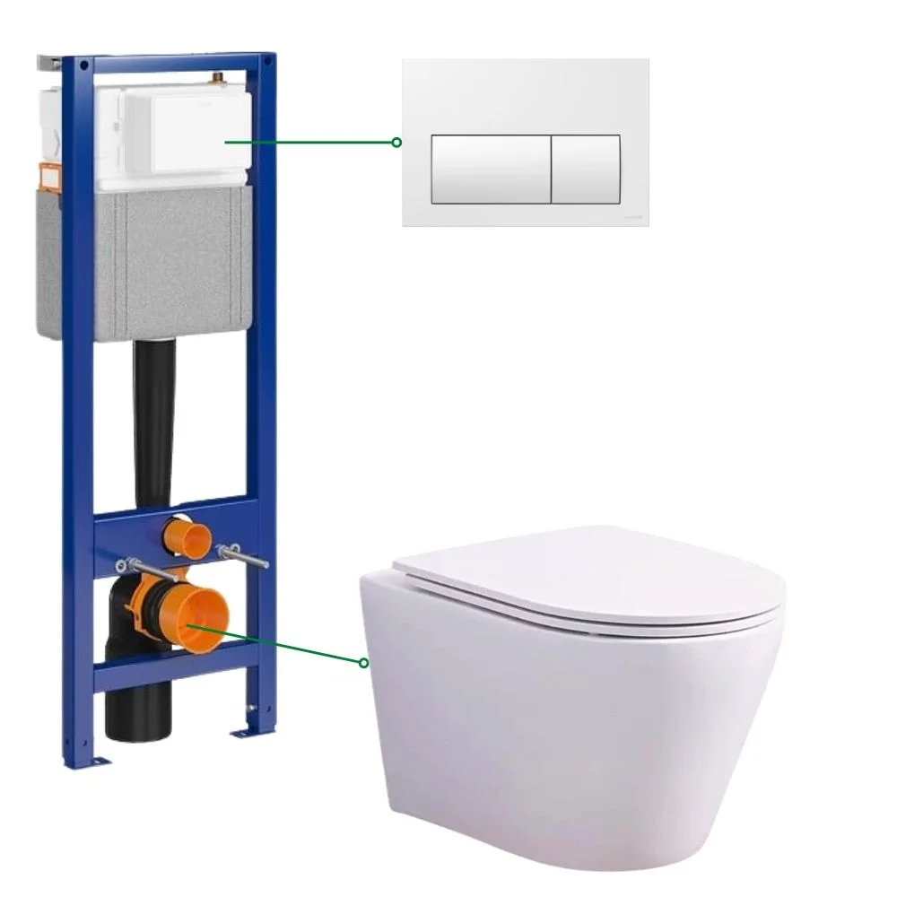 Set vas wc suspendat vortex cu capac soft close Oslo, rezervor incastrat si clapeta alba Cersanit Presto II