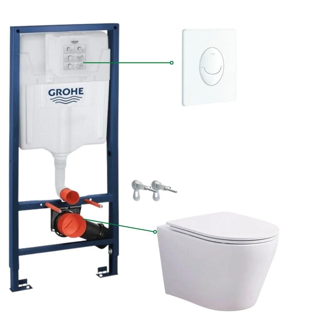 Set vas wc vortex alb cu capac soft close Oslo, rezervor incastrat si clapeta alba Skate Air Grohe