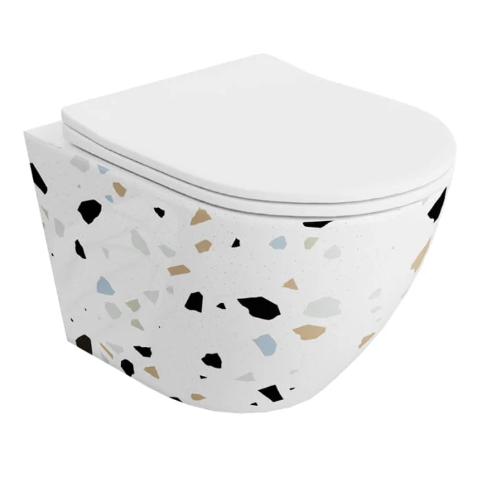 Set wc suspendat, rimless cu capac inclus, alb mozaic,  Spectrum Trendi Stone