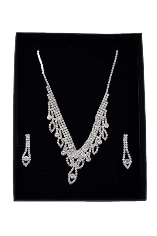 Set Zena, cercei si colier din pietre semipretioase, argintiu, SZ011