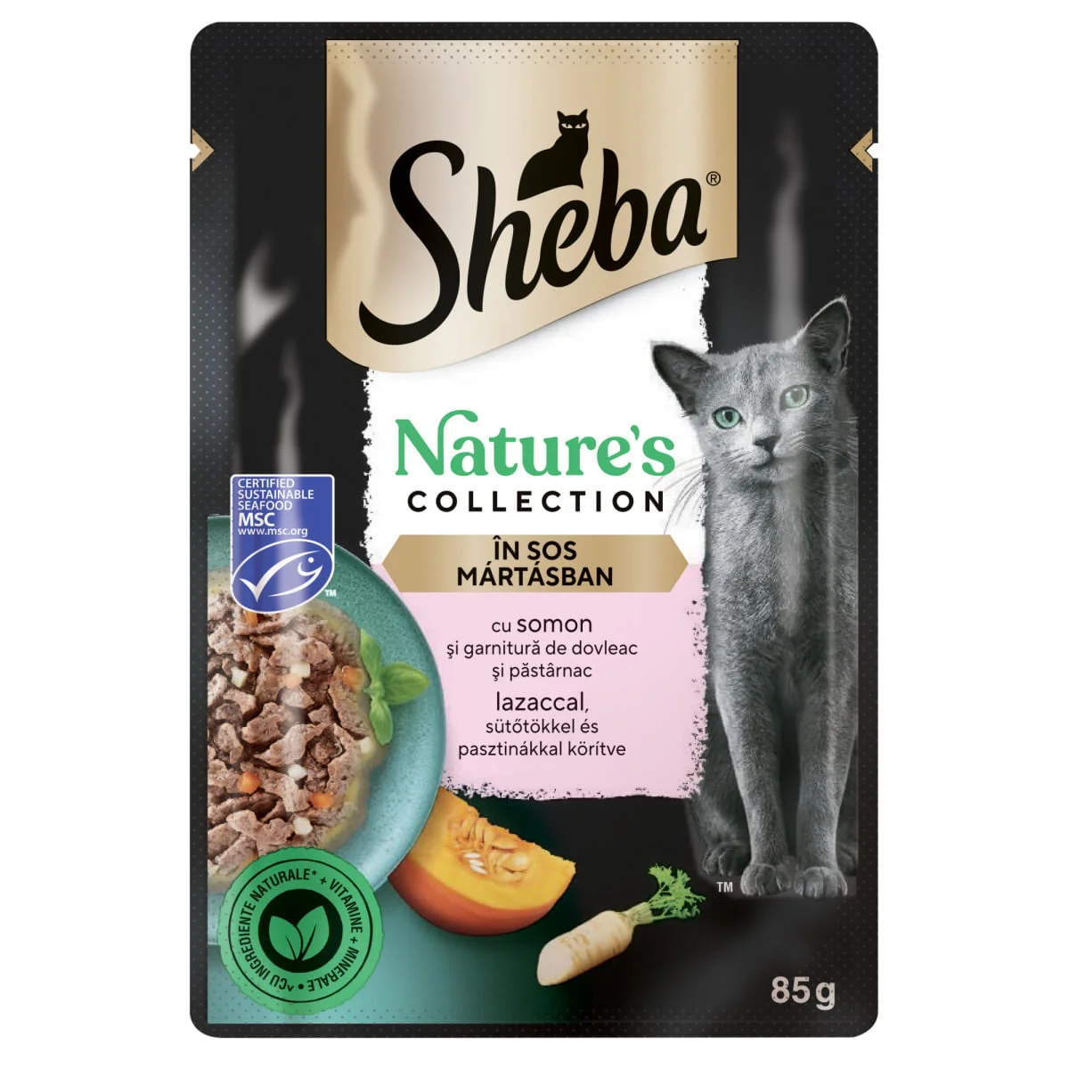 SHEBA Nature's Collection, Somon, plic hrană umedă fără cereale pisici, (în sos), 85g