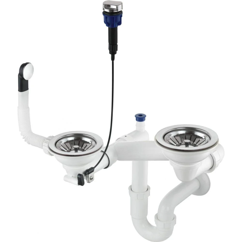 Sifon chiuveta bucatarie cu doua cuve crom Deante