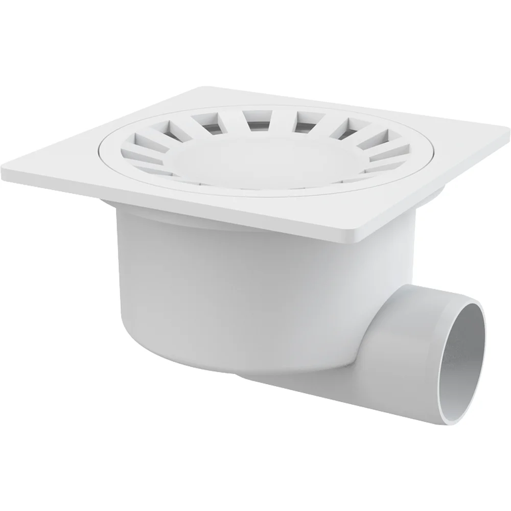 Sifon pardoseala cu gratar plastic alb, iesire laterala Alcadrain APV15