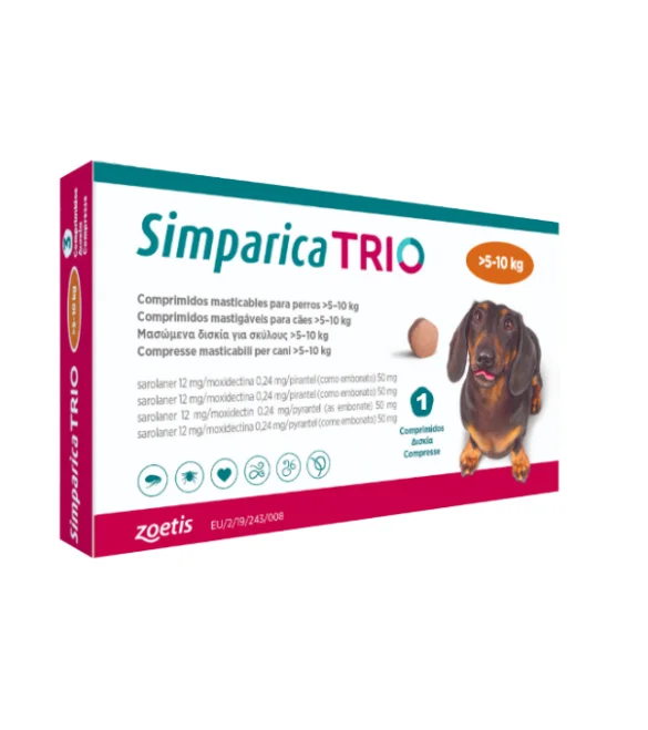 Simparica Trio Caini 12 mg (5.1 - 10 kg) Deparazitare interna si externa, 3 x comprimate masticabile