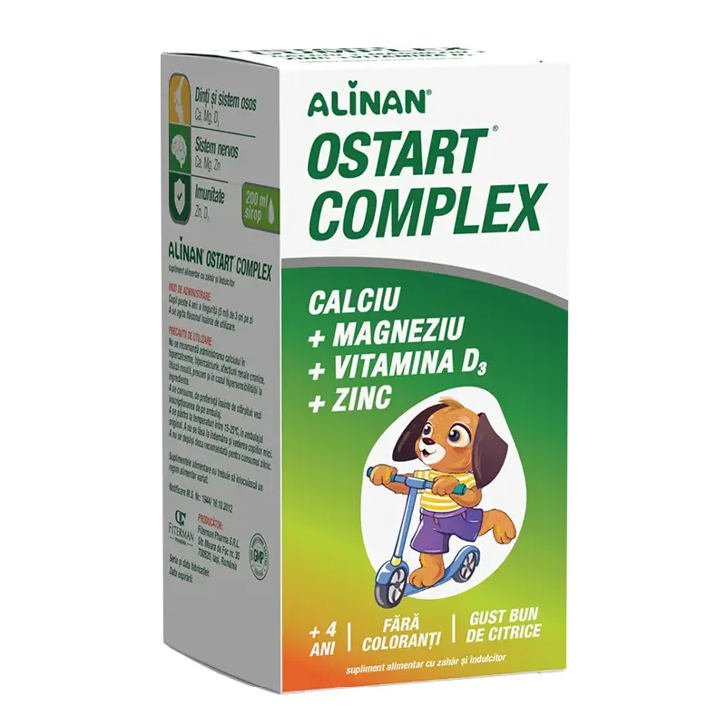 Sirop Alinan Ostart Complex Ca Mg Zn D3, 200ml, Fiterman Pharma