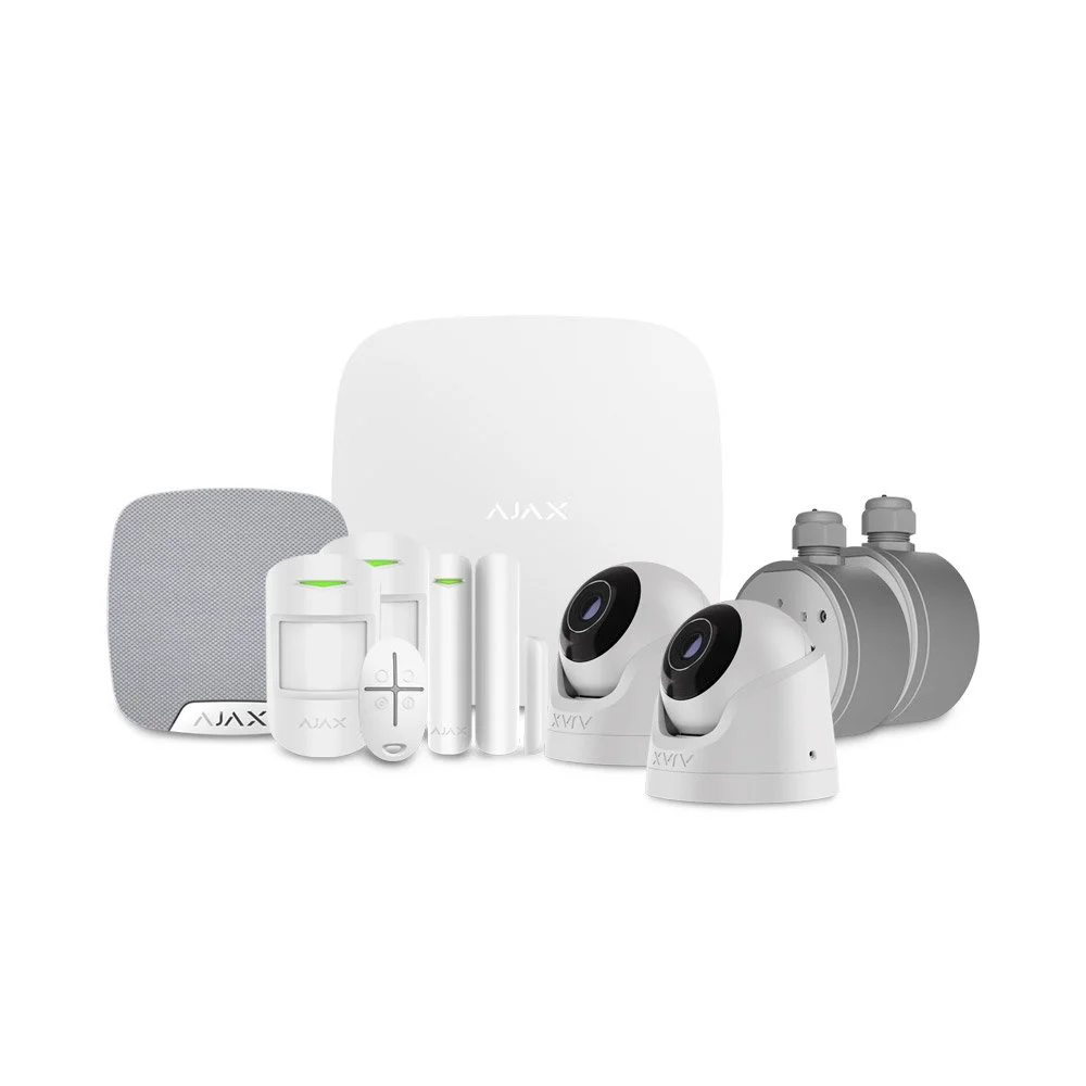 Sistem alarma wireless si camere IP Dome Ajax CCTV Intrusion Security, 2 camere, 5 MP, 2.8 mm, IR 35 m, microfon, slot card, detectie obiecte prin AI, pet immunity, 868 MHz, buton de panica
