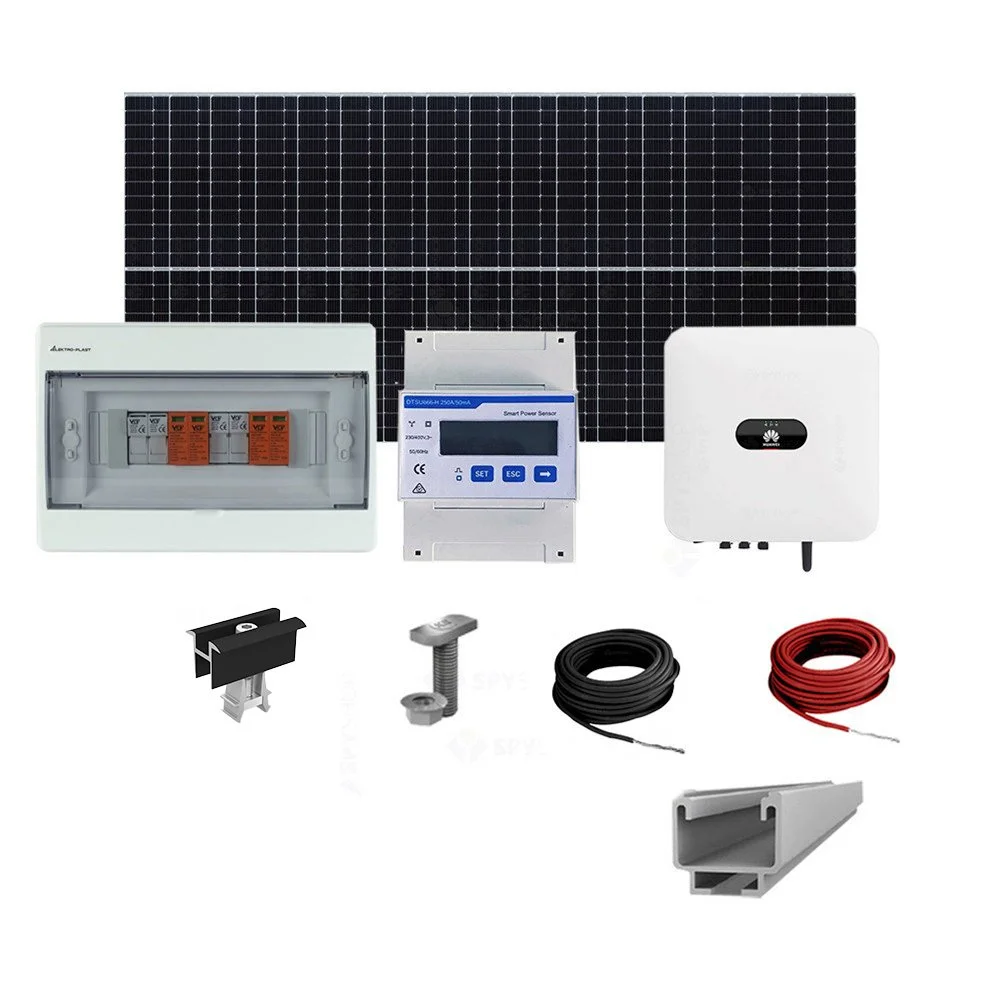 Sistem Fotovoltaic complet cu montaj si dosar prosumator inclus 6.3 kWp, invertor monofazat hibrid Huawei si 14 panouri Canadian Solar, montaj pe acoperis inclinat