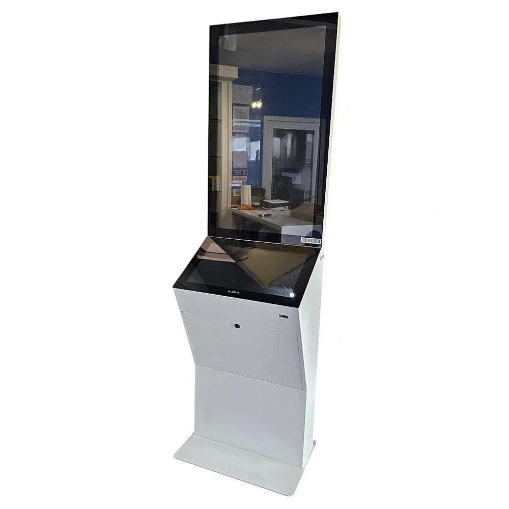 Sistem self-service interactiv Refurbished Prestop 45600, touchscreen, display 24 inch, Signage 43 inch, ChromeBox CX13, Android TV, cititor coduri de bare