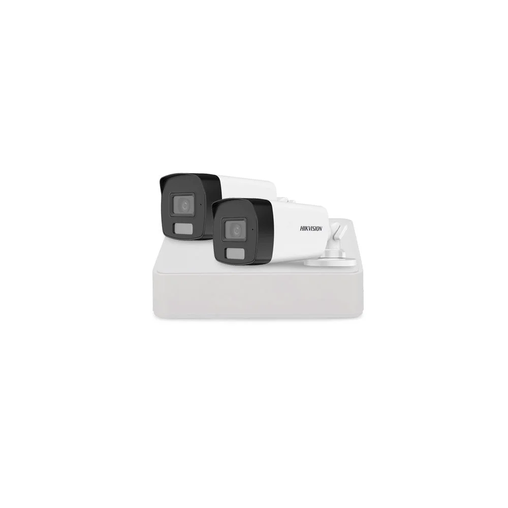 Sistem supraveghere exterior basic HikVision, 2 camere, 2 MP, IR 40 m, lumina alba 40 m, 2.8 mm, microfon