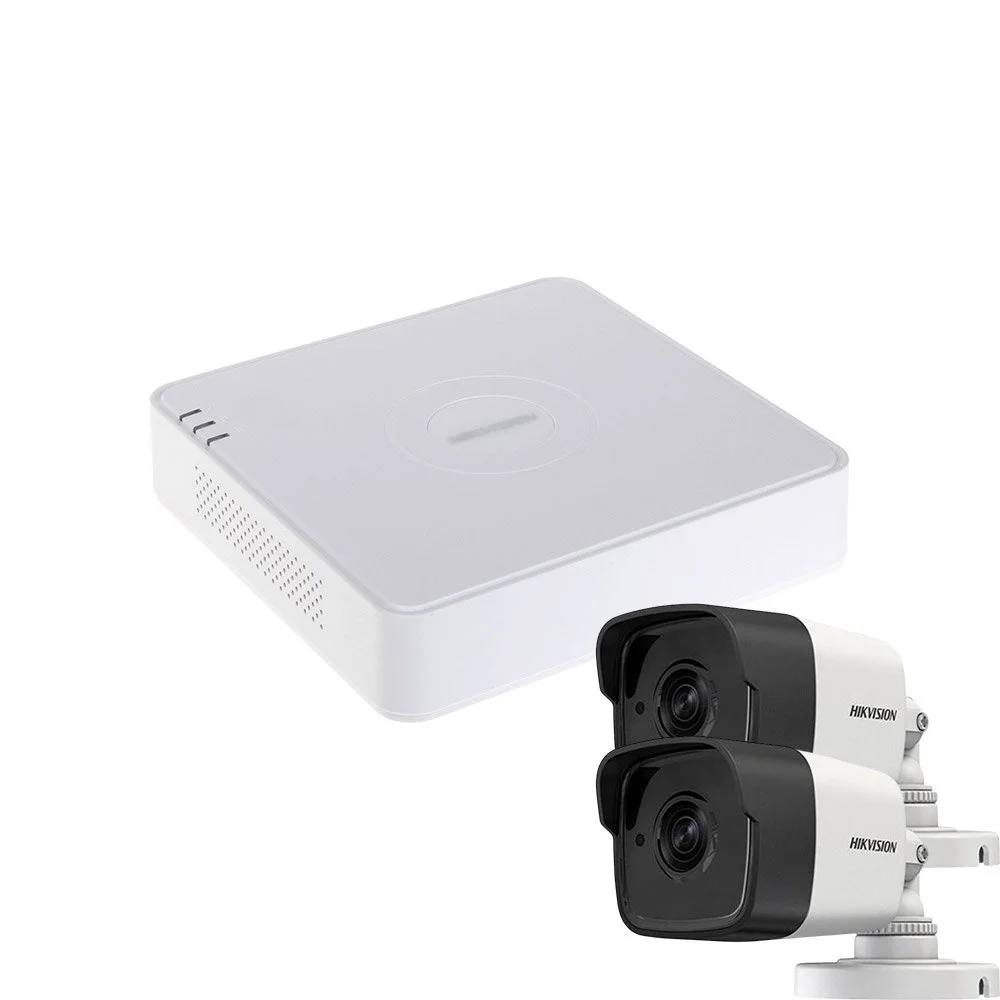 Sistem supraveghere exterior basic HikVision, 2 camere, 5 MP, IR 30 m, 2.8 mm, microfon