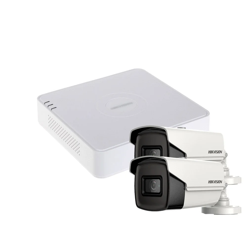 Sistem supraveghere exterior basic HikVision, 2 camere, 5 MP, IR 60 m, 2.8 mm