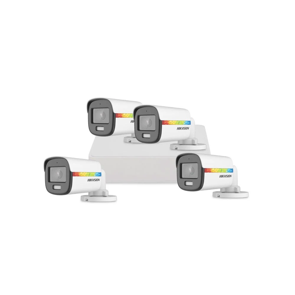 Sistem supraveghere exterior basic HikVision, 4 camere, 2 MP, lumina alba 20 m, 2.8 mm, microfon