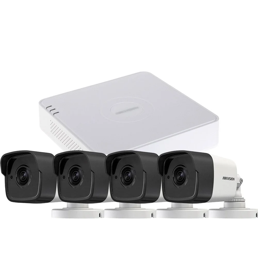 Sistem supraveghere exterior basic HikVision, 4 camere, 5 MP, IR 30 m, 2.8 mm, microfon