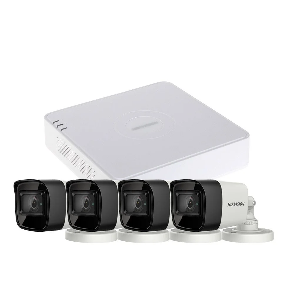 Sistem supraveghere exterior basic HikVision, 4 camere, 5 MP, IR 30 m, 2.8 mm