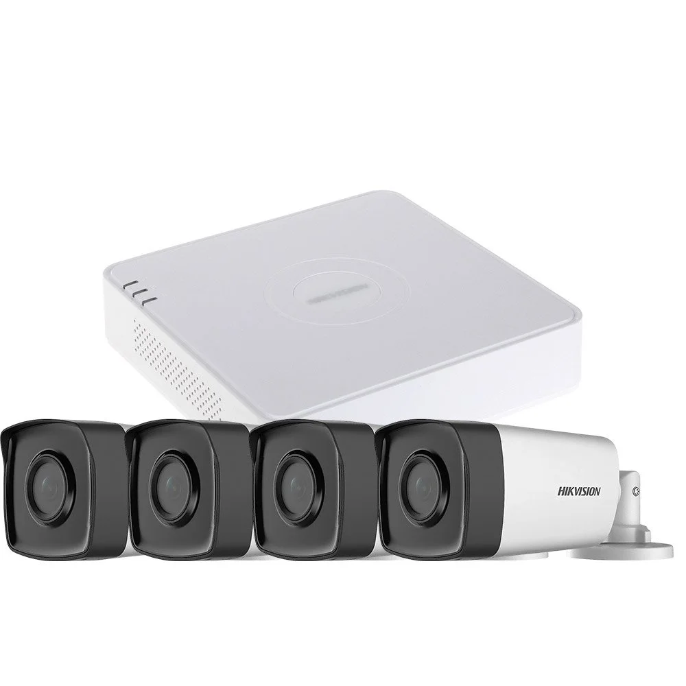 Sistem supraveghere exterior basic HikVision, 4 camere, 5 MP, IR 80 m, 3.6 mm