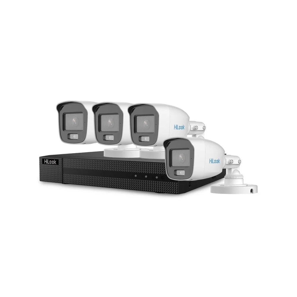 Sistem supraveghere exterior basic HikVision HiLook KIT-HLK-4EXT20FC-5MP-A, 4 camere, 5 MP, 2.8 mm, lumina alba 20 m, microfon
