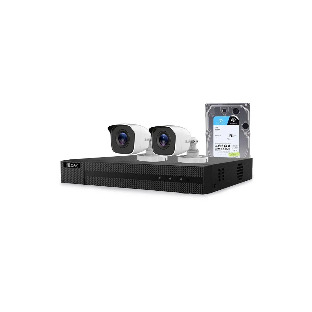 Sistem supraveghere exterior cu HDD 1 TB HikVision HiLook, 2 camere, 2 MP, 2.8 mm, IR 20 m