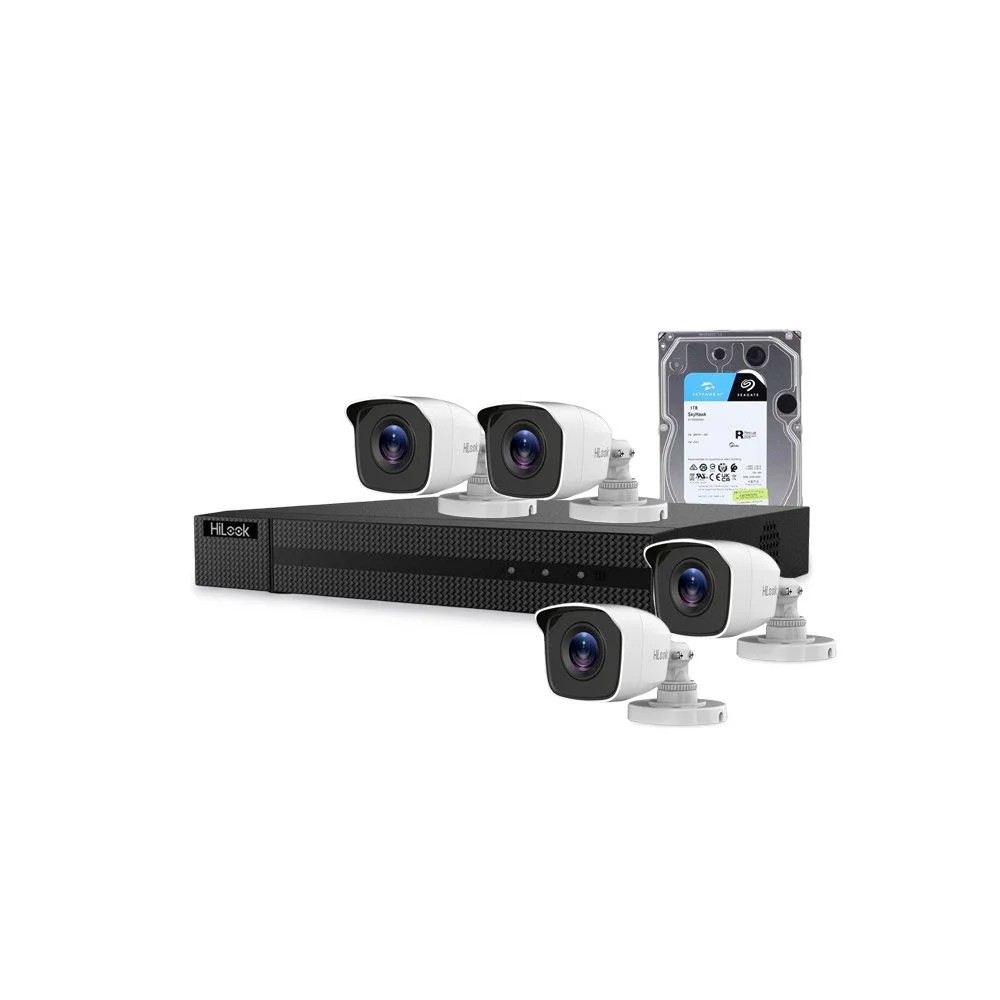 Sistem supraveghere exterior cu HDD 1 TB HikVision HiLook, 4 camere, 2 MP, 2.8 mm, IR 20 m