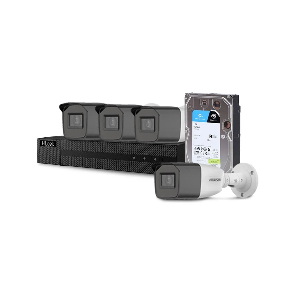 Sistem supraveghere exterior HikVision KIT-HK-4EXT2MP40IR-1HDD, 4 camere, 2 MP, IR 40 m, 2.7 - 13.5 mm, zoom manual + HDD gratis