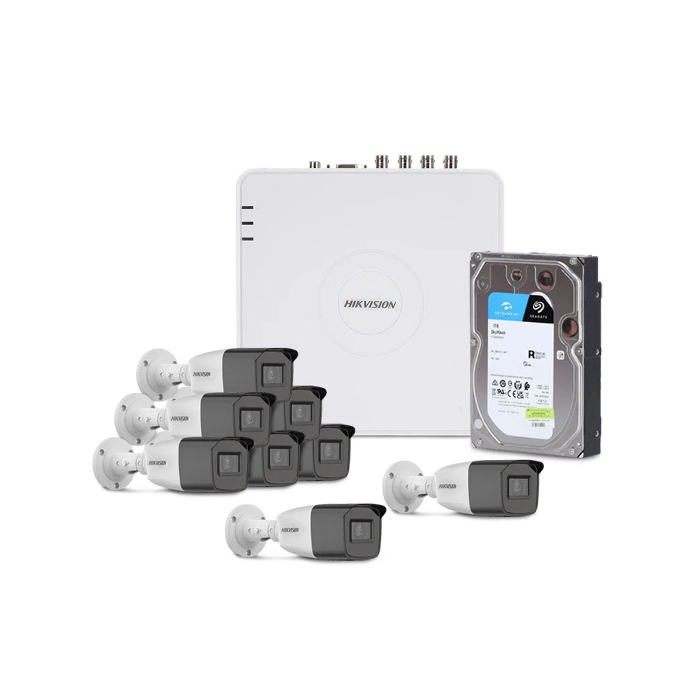 Sistem supraveghere exterior HikVision KIT-HK-8EXT2MP40IR-1HDD, 8 camere, 2 MP, IR 40 m, 2.7 - 13.5 mm, zoom manual + HDD gratis