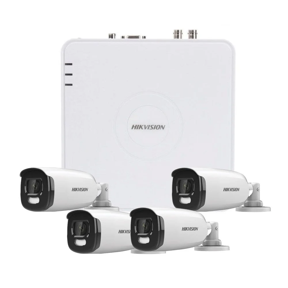 Sistem supraveghere exterior Hikvision TurboHD AcuSense ColorVU KIT-HK-4EXT5MP40L, 4 camere, 5 MP, lumina alba 40 m, 2.8 mm