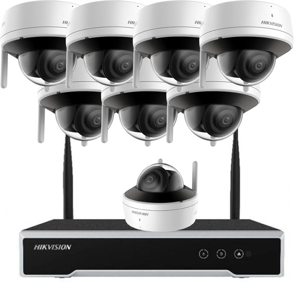 Sistem supraveghere exterior IP WiFi Hikvision KIT-HK-WF-8INT2MP30IR-A, 8 camere, 2 MP, 2.8 mm, IR 30 m, slot card, microfon si difuzor