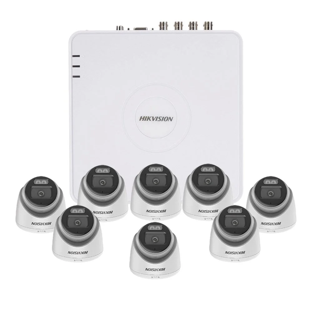 Sistem supraveghere interior Hikvision AcuSense ColorVu Smart Hybrid KIT-HK-8INT3K40IRLA-A, 8 camere, 5 MP, 2.8 mm, IR/lumina alba LED 40 m, microfon