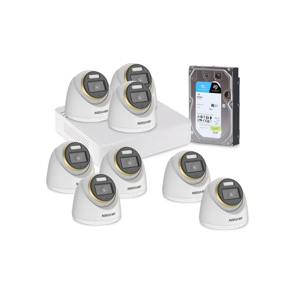 Sistem supraveghere interior HikVision KIT-HK-4EXT2MP40LA-A-1HDD-V2, 8 camere, 2 MP, 3.6 mm, microfon, lumina alba 40 m + HDD gratis