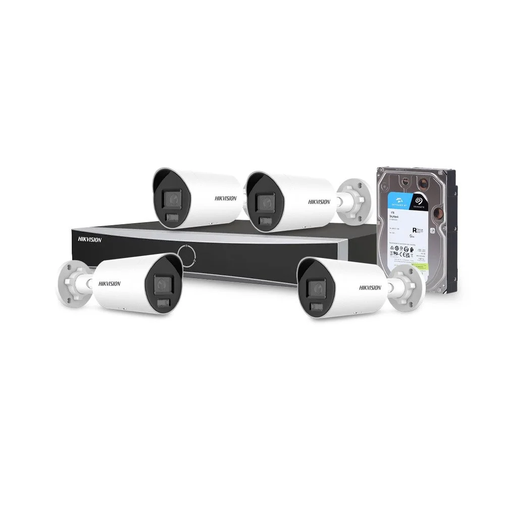 Sistem supraveghere IP exterior basic Hikvision 4EXTIR40-4MP-V5-HDD, 4 camere, 4 MP, IR 40 m, 2.8 mm, PoE, HDD 1 TB