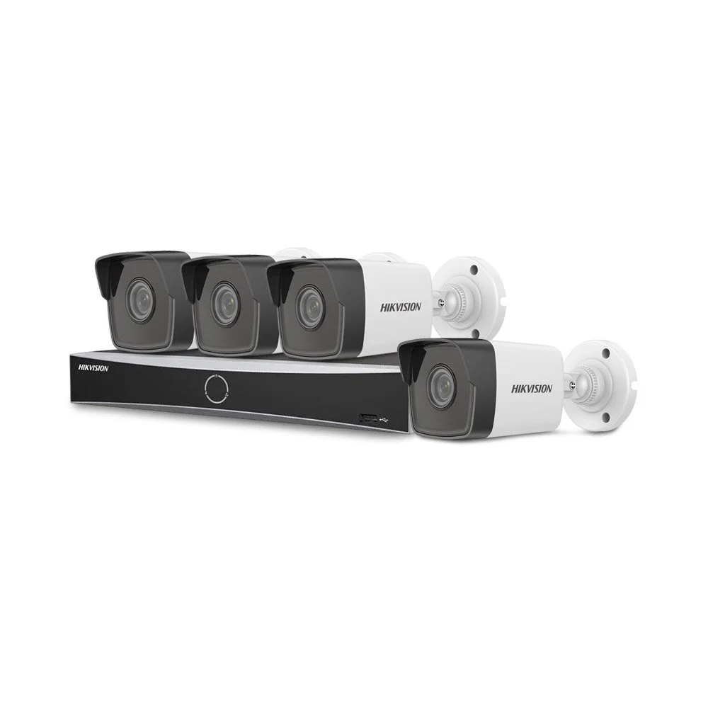 Sistem supraveghere IP exterior basic HikVision KIT-HIK-B4EXT2MP-30M-POE, 4 camere, 2 MP, 2.8 mm, IR 30 m