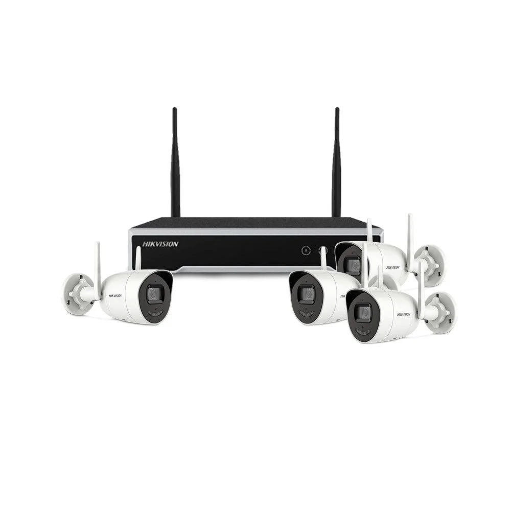 Sistem supraveghere IP exterior HikVision KIT-HK-WF-4EXT2MP30AL, 4 camere, 2 MP, 2.8 mm, slot card, lumina alba 30 m