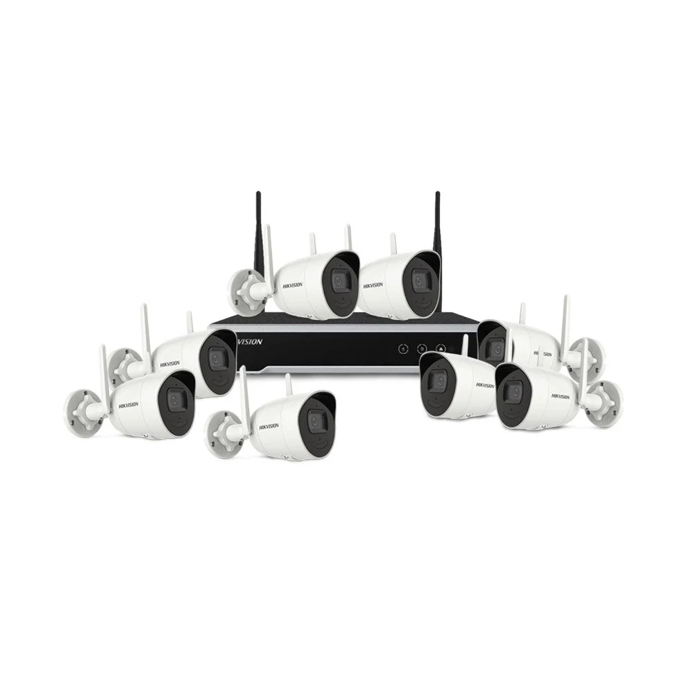 Sistem supraveghere IP WiFi exterior HikVision KIT-HK-WF-8EXT2MP-30IR, 8 camere, 2 MP, audio bidirectional, 4 mm, slot card, IR 30 m