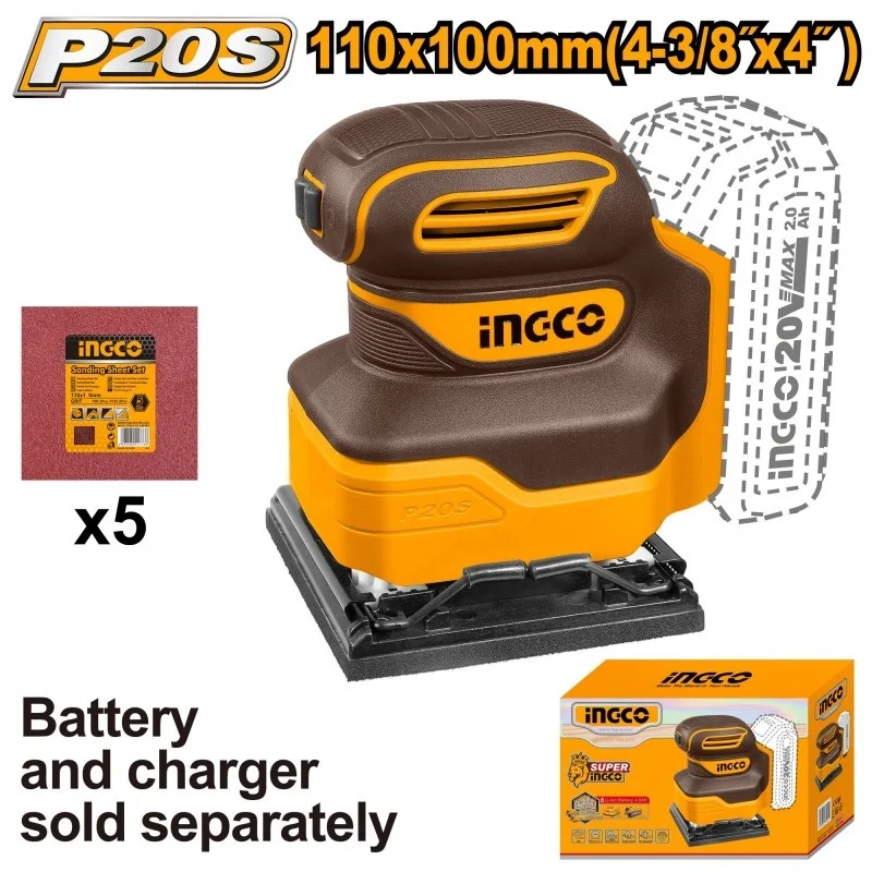 Șlefuitor cu Acumulator 20V, 110x100mm INGCO CSHSLI2014 – Compact, Eficient, Ușor de Utilizat