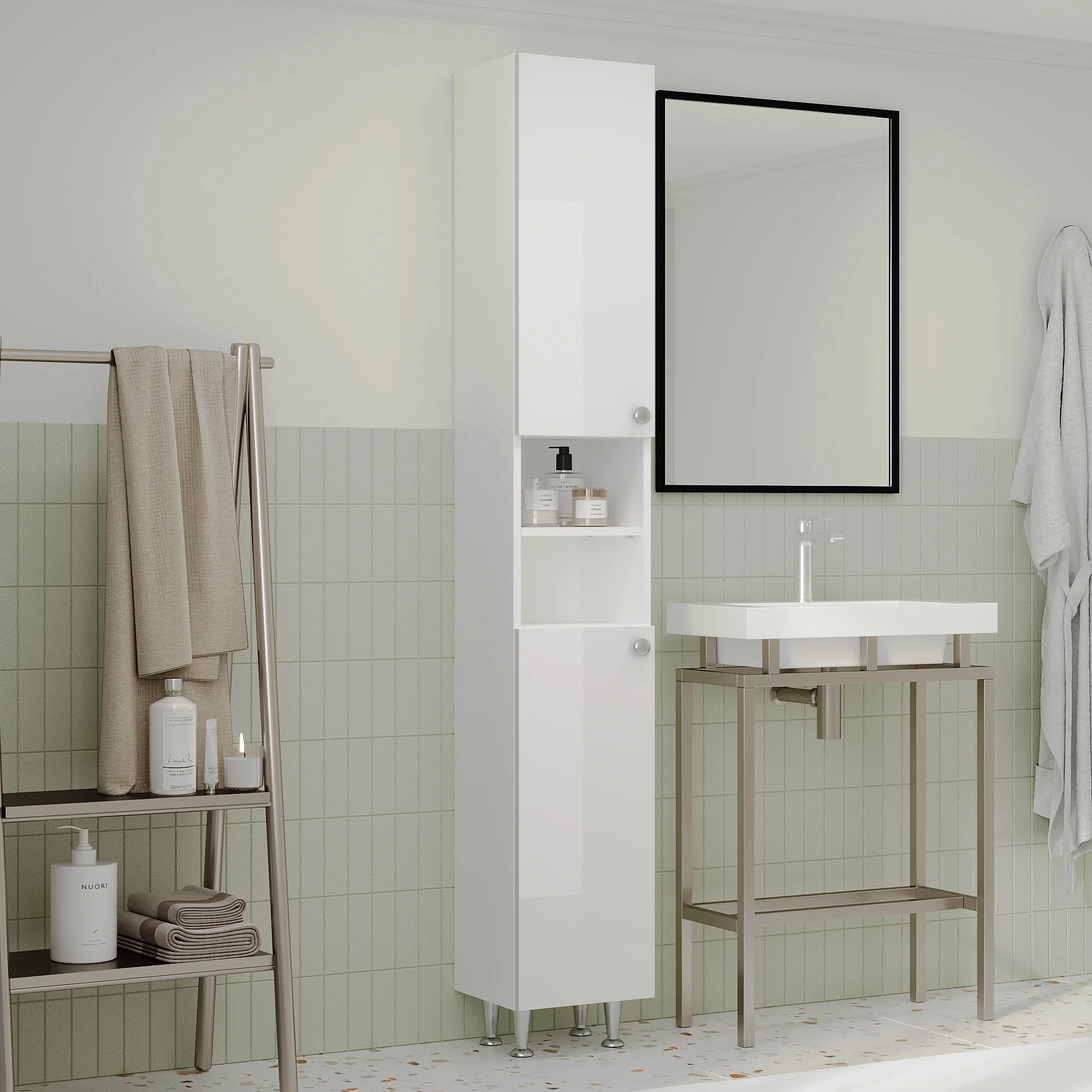 Soldat Baie Zaria, 2 Usi, Alb lucios/Alb, MDF, L 30 x l 27 x H 190 cm