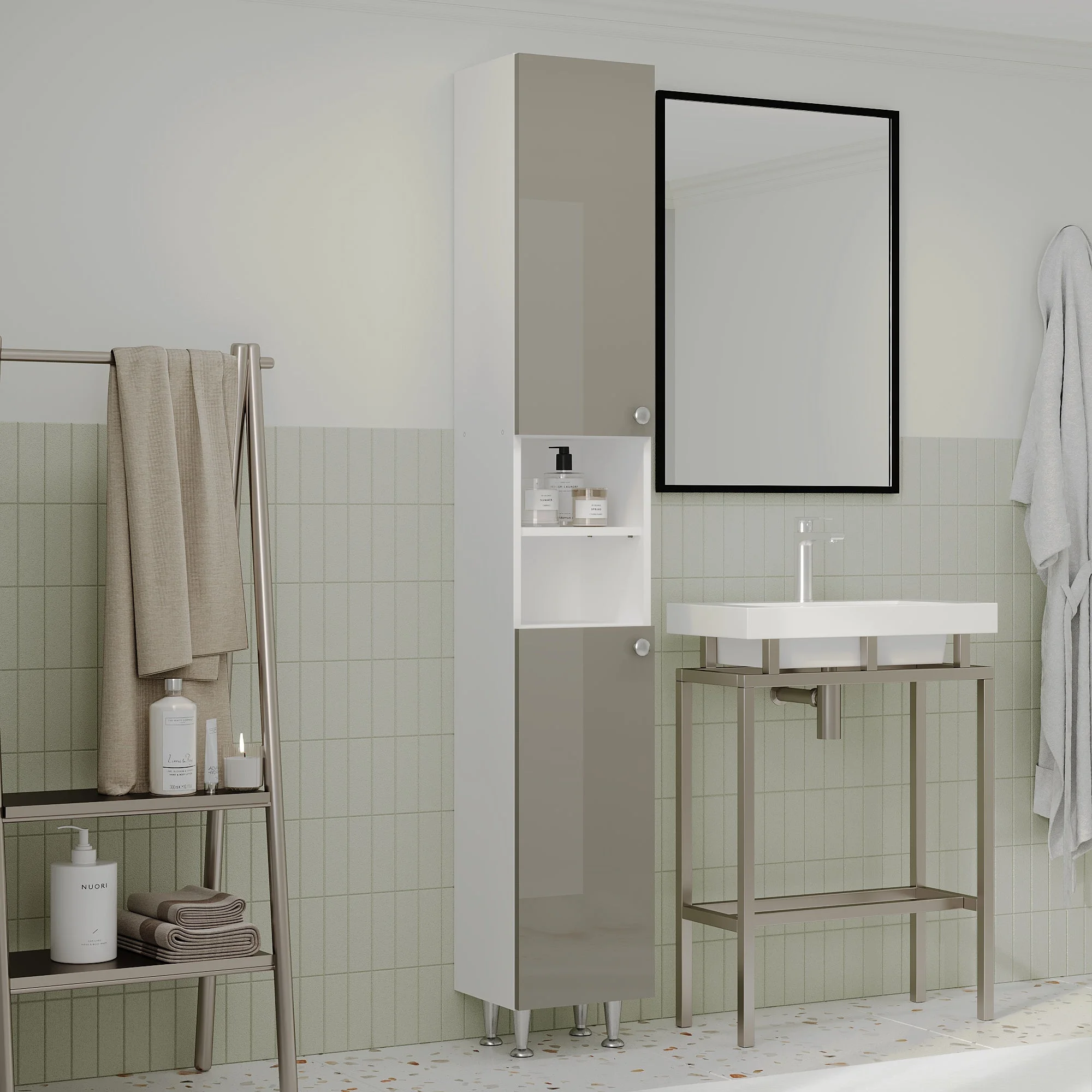 Soldat Baie Zaria, 2 Usi, Gri Lucios/Alb, MDF, L 30 x l 27 x H 190 cm