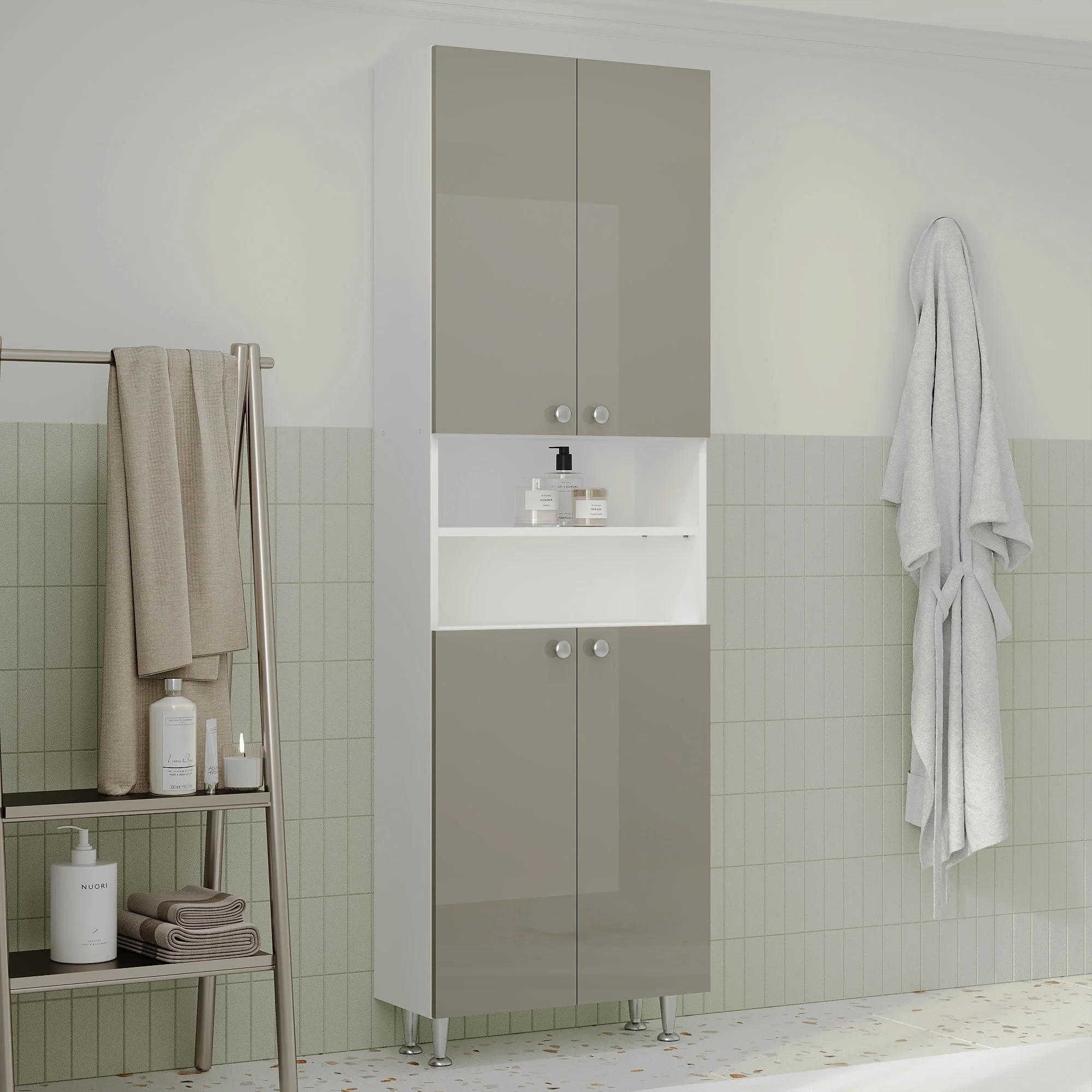 Soldat Baie Zaria, 4 Usi, Gri Lucios/Alb, MDF, L 60 x l 27 x H 190 cm