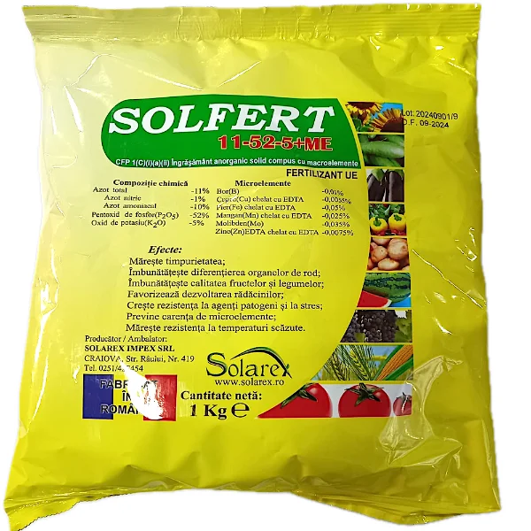 Solfert 11-52-5+ME 1 kg, ingrasamant tip NPK+microelemente, Solarex, mareste timpurietatea