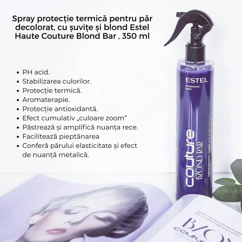 Spray-protectie termica pentru parul decolorat, suvitat si blond BLOND BAR ESTEL HAUTE COUTURE, 350 ml