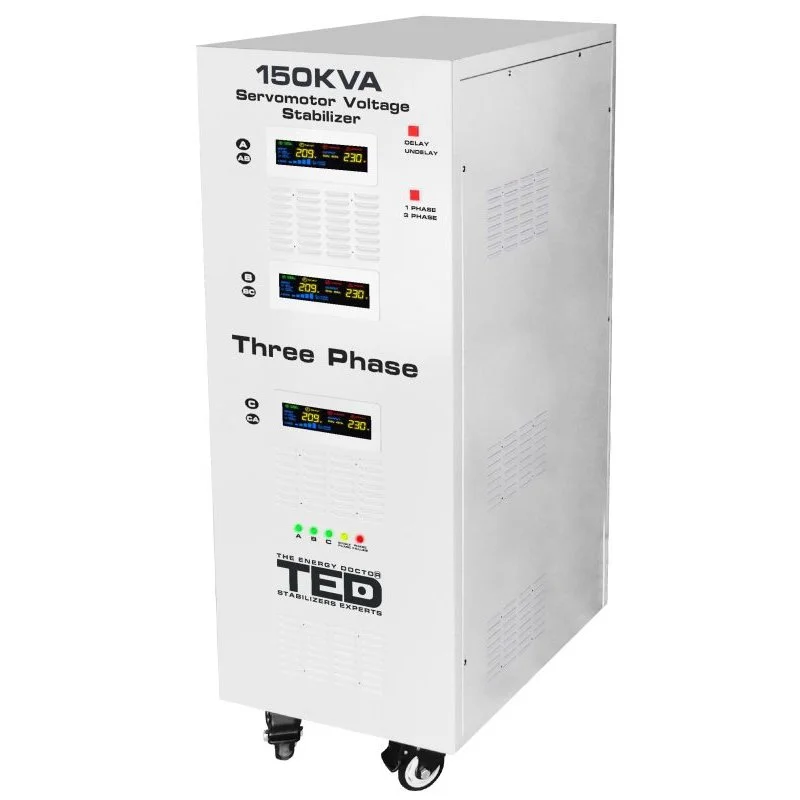 Stabilizator de tensiune trifazat 150kVA / 106KW TED003591 cu ServoMotor si sinusoidala pura TED Electric, ecran LCD