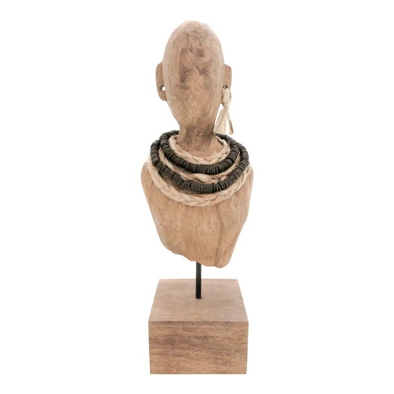 Statueta Ebia bust lemn de mango metal nuc 17x12.5x44 cm