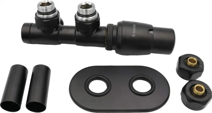 Supapa termostatica, negru mat, pentru calorifer baie, dreapta, Deante