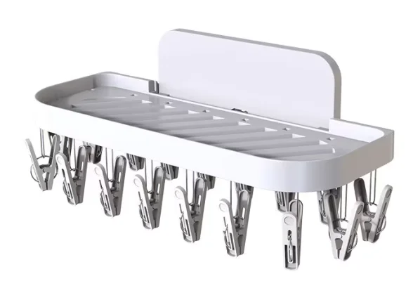 Suport autoadeziv pentru baie cu 17 cleme pliabil 36 x 15 x 14.5 cm alb