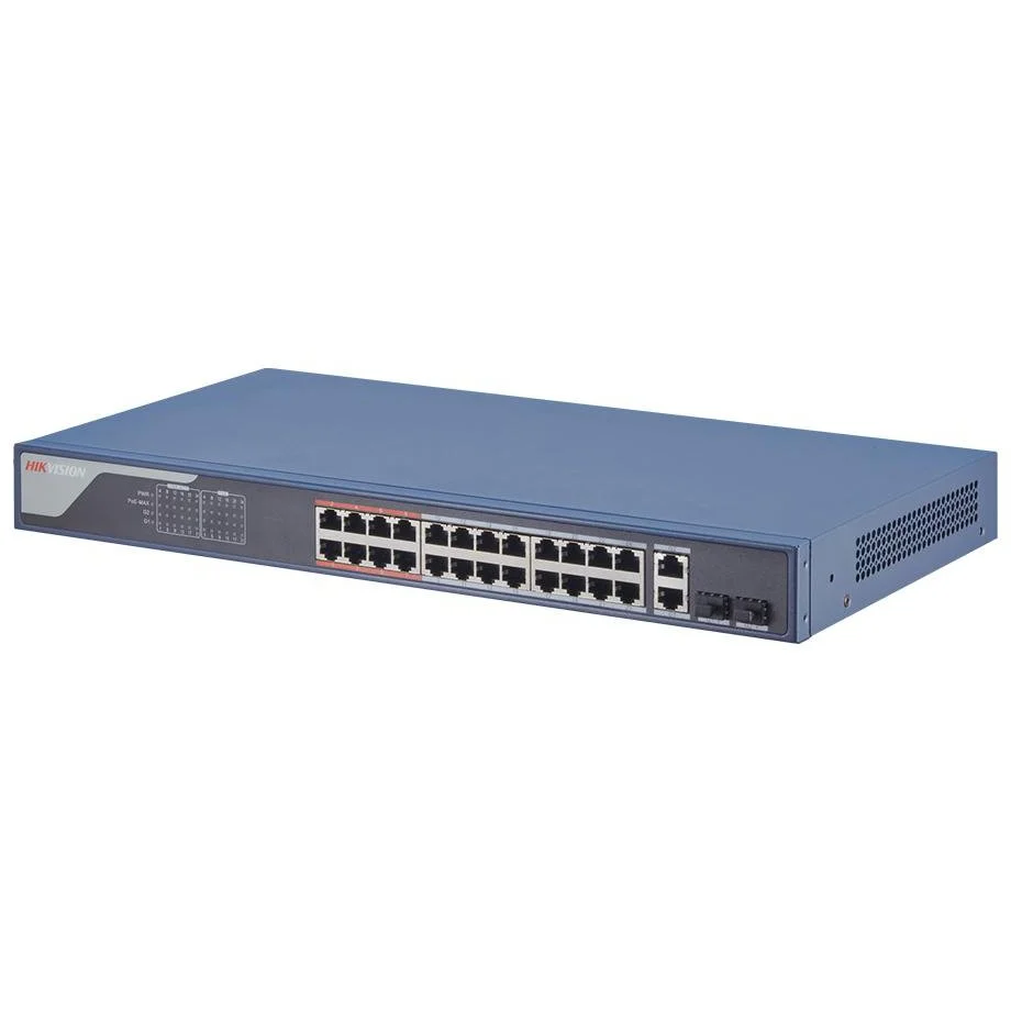 Switch 24 porturi PoE 100Mbps Hikvision DS-3E1326P-EI, L2, 2 porturi uplink Gigabit, SMART Management