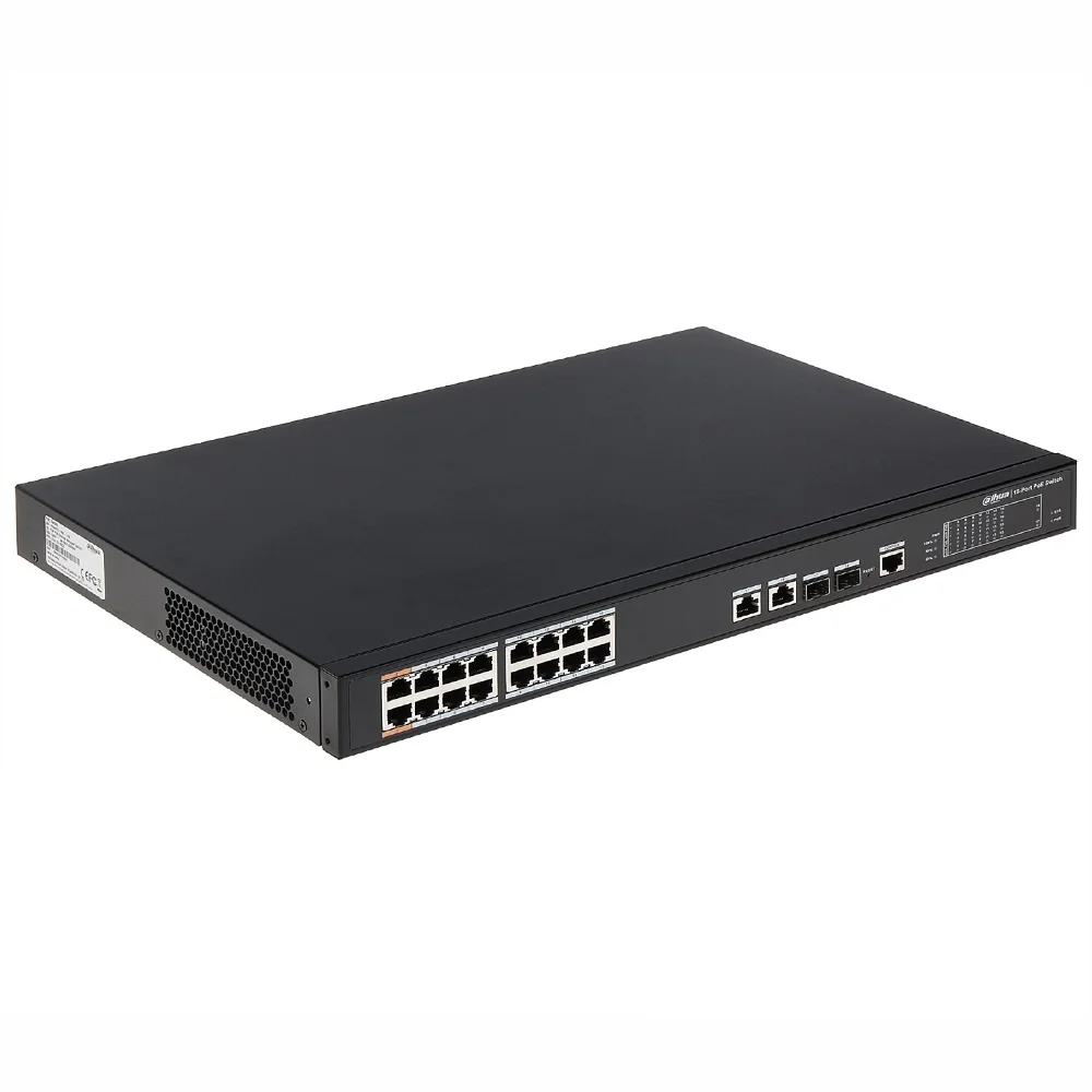 Switch cu 16+4 porturi PoE Dahua PFS4218-16ET-240-V3, 4000 MAC, 1000 Mbps, cu management