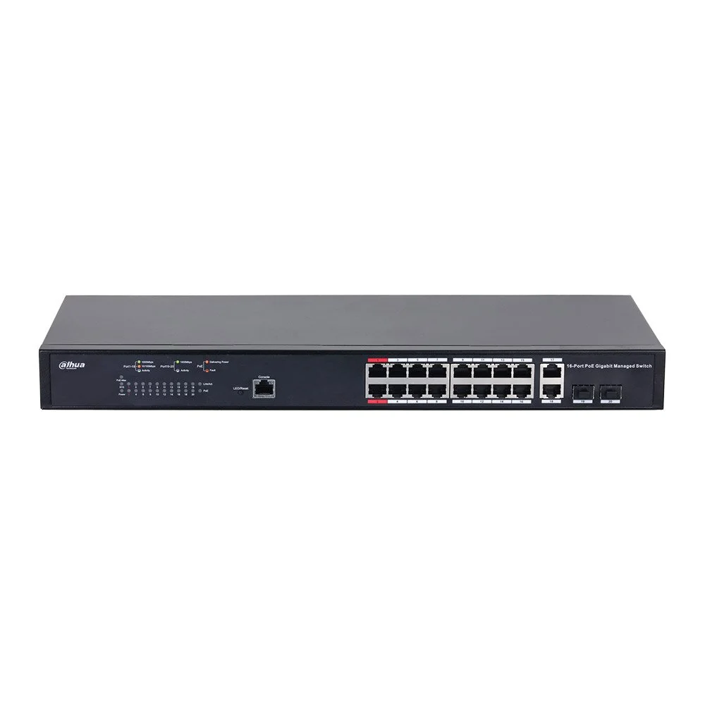 Switch cu 18 porturi Dahua PFS4218-16GT-130, MAC 16K, 56 Gbps, cu management, PoE