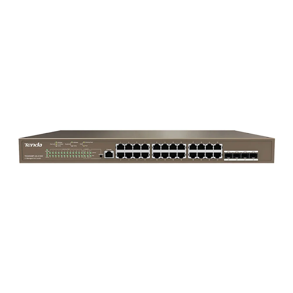Switch cu 24 porturi Tenda TEG5328P-24-410W, 56 Gbps, 41.7 Mpps, 16000 MAC, PoE, cu management